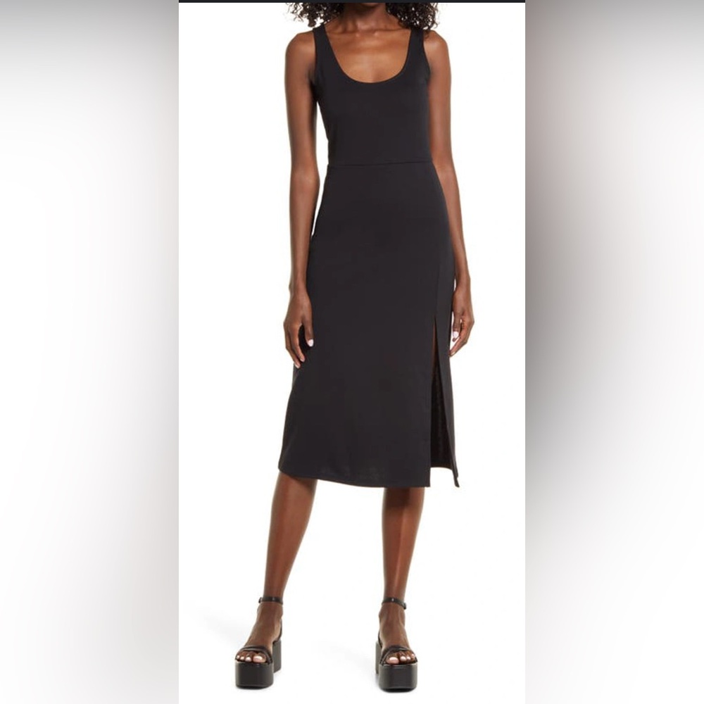 Open Edit Scoop Neck Black Midi Dress Size Small NWT
